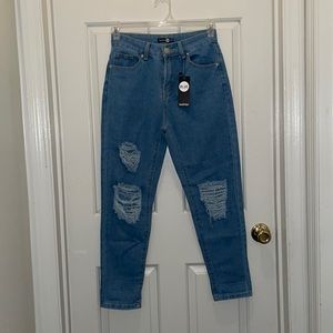 Blue Boohoo Ripped Boyfriend Jeans